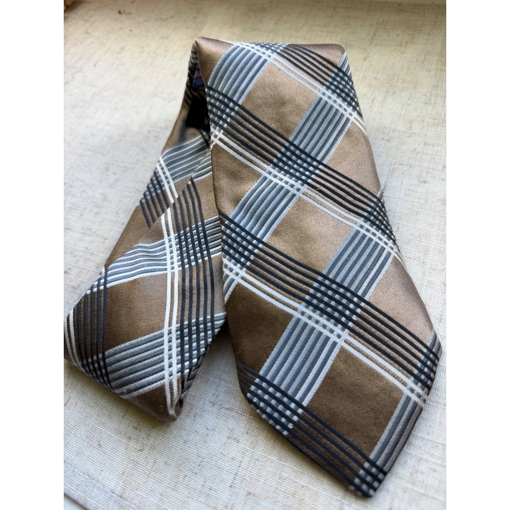 Ted Baker London Mens Silk Tie Taupe Plaid Gold Dress Pink Paisley 0217